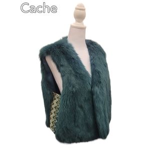 CACHE Dark Green Faux Fur Vest Size L